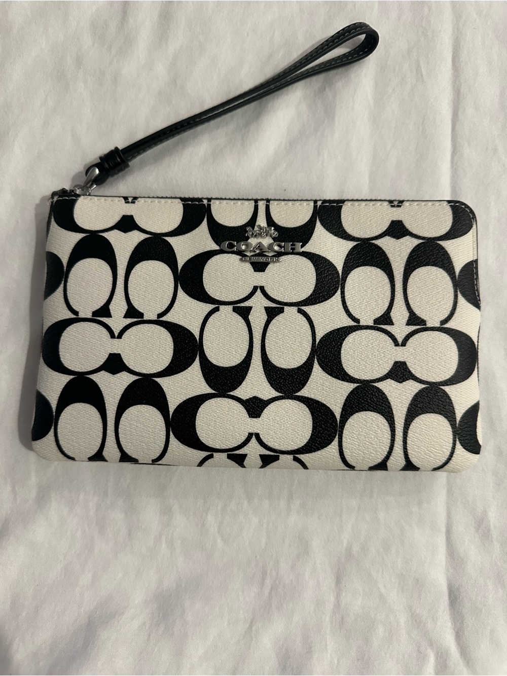 Coach Black & White Signature Large Wristlet Pouch
